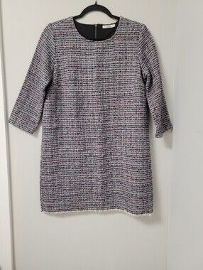 LTB Genuine Denim Co Tweed Boucle Shift Dress Fringe Hem Size S